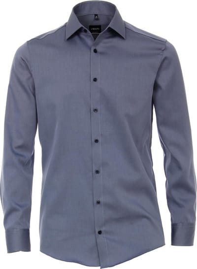 VENTI modern fit overhemd - twill - grijsblauw - Strijkvriendelijk - Boordmaat: 36
