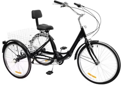 Driewieler Zyrell - Nevlo - 7 versnellingen - Fiets voor volwassenen en senioren - 24 Inch - Opvouwbare - Verstelbaar - Met mand - Voorrem - Zwart - 120KG
