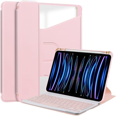 360° Draaibare Standaard Bluetooth Toetsenbordhoes Compatibel met iPad 11 (A16) 2025 / iPad 10e 10.9'' 2022 - Roze