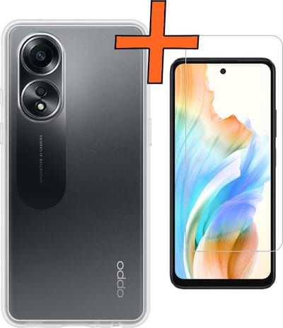 Hoes - Met Screenprotector - Geschikt voor OPPO A58 - Sterk & Shockproof - Back Cover - Siliconen Case - Telefoon Hoes - Transparant