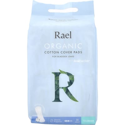 Rael, Biologisch Katoen Cover Pads, Tegen Blaaslekken, Medium, Pak van 30 white