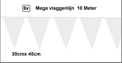 6x Mega vlaggenlijn wit 30cm x 45cm 10 meter - Reuze vlaggenlijn - vlaglijn mega huwelijk thema feest verjaardag optocht festival