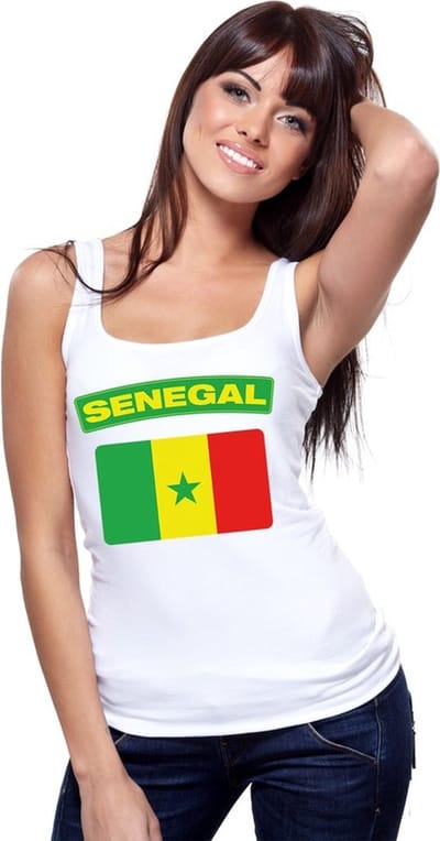 Senegal singlet shirt/ tanktop met Senegalese vlag wit dames S