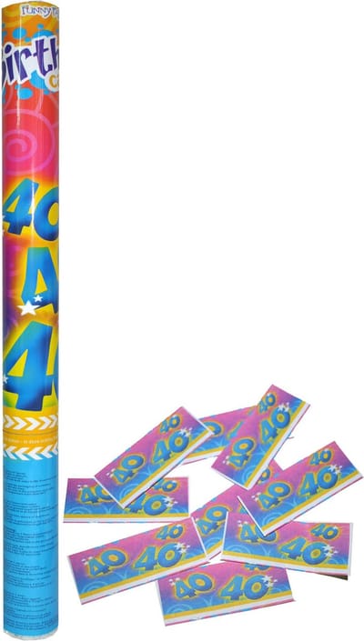 Funny Fashion confetti shooter/kanon - verjaardag 40 jaar - papier - multi kleuren - 59 cm - leeftijd feestartikelen