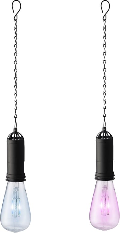 Set van 2x stuks blauwe en roze solar tuinverlichting hanglampen kunststof 20 cm