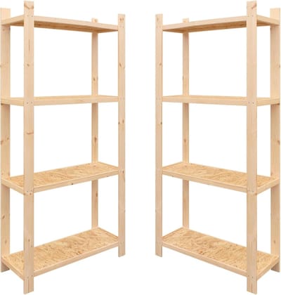 Houten Opbergplanken - Stapelrek - Garage Opbergen - 4 Legbord Niveau - 33x178cm - Natuurlijk Hout