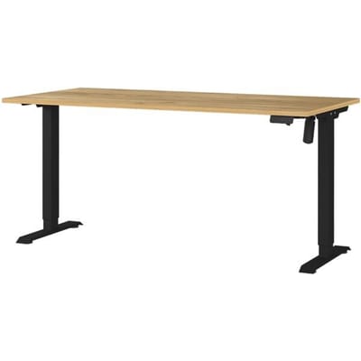 Bureau Athen, elektrisch in hoogte verstelbaar, rechthoekig, T-poot, bedieningspaneel met geheugen, B 1600 x D 800 x H 720-1190 mm, Navarra eik/zwart