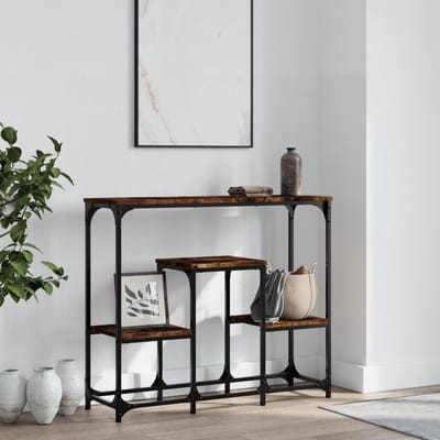 Consoletafel Hout - Bijzettafel Plank - Woonkamer Decoratie - Robuust Stalen Frame - 89.5 x 28 x 76 cm