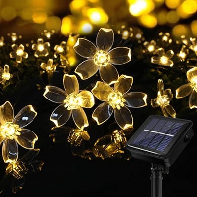 KZQ Zonnen Energie Buitenlampjes Set 7m met 50 Waterdichte LED Bloemen 8 Modi Geheugen Geschikt voor Tuin Terras Balkon Feest Bruiloft Patio Decoratie