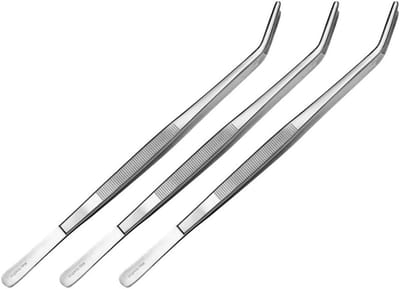 Set van 3 Gebogen Technische Precisiepincetten - 25 cm - RVS - Ideaal voor Modelbouw en Elektronica