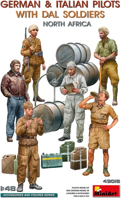 MiniArt Modelbouwpakket Militaire voertuigen - 49018 Duitse - Italiaanse Piloten met DAL Soldaten - Noord-Afrika - 6 Figuren en Accessoires Plastic - 1:48 - Modelbouw