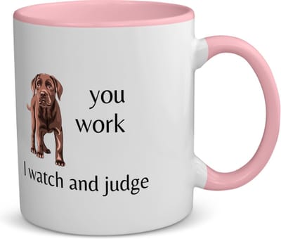 Akyol - you work i watch and judge koffiemok - theemok - roze - Quotes - mensen die houden van quotes - hond - quotes - verjaardagscadeau - verjaardag - cadeau - kado - geschenk - gift - 350 ML inhoud