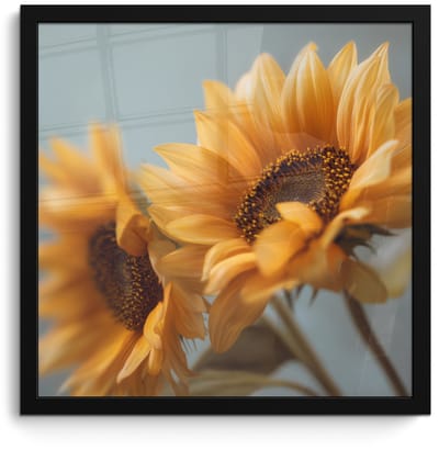 Poster in lijst - Fotolijst 40x40 cm - Posters - Zonnebloemen - Geel - Wazig - Posterlijst zwart - Decoratie - Wanddecoratie woonkamer - Muurdecoratie slaapkamer