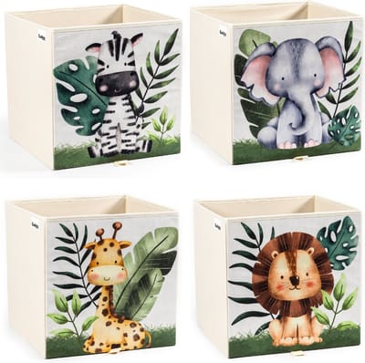 Gadgy Opbergmanden Kinderkamer - Set van 4 Opbergboxen voor Kallax Kast - Speelgoed Opbergdoos - 33x33x33 CM - Speelgoedmand BabyKamer Dozen - Dierenmotief Inzetbakken