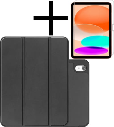 Hoes - Geschikt voor Apple iPad A16/A18 (2022/2025/2026) - 10.9 & 11 inch (10e, 11e & 12e generatie) - Met Screenprotector - Trifold Bookcase - Hard Cover Case - Met Uitsparing Geschikt voor Apple Pencil - Hardcover Book - Tablet Hoesje - Zwart