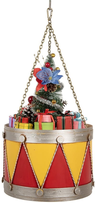Clayre & Eef Decoratie Beeld Trommel Ø 21x34/43 cm Geel Rood Metaal