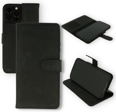 HB Echt Leren Hoesje Geschikt voor Apple iPhone 13 Pro Max - Zwart - Leer Wallet Hoes - Portemonnee Book Cover met Pasjeshouder
