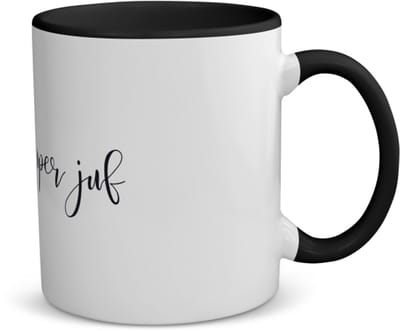 Akyol - super juf koffiemok - theemok - zwart - Juf - cadeau juf - cadeau - bedankje juf - juffendag - lerares - 350 ML inhoud