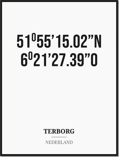 Poster/kaart TERBORG met coördinaten