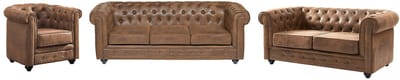 Vente-unique Bankstel en fauteuil CHESTERFIELD van microvezel met vintage look