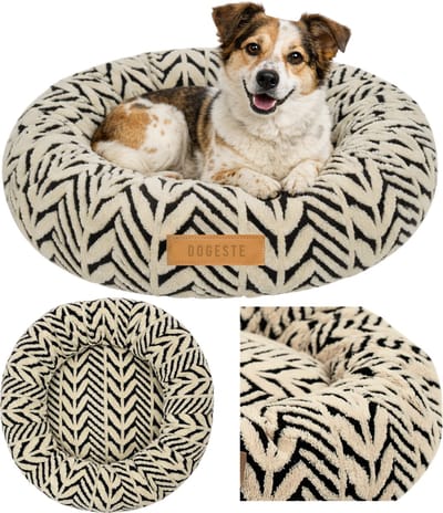 Dogeste RUMI M - Hondenmand 60 cm - Rond - Voor kleine honden en katten - Antislip - Wasbaar - Zwart-Beige