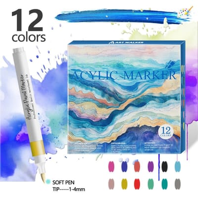 12 Kleuren Zachtpuntige Acryl Marker Pen Kleur Kunst Graffiti Pen Waterdicht Waterbasis Aquarelpen 12pcs