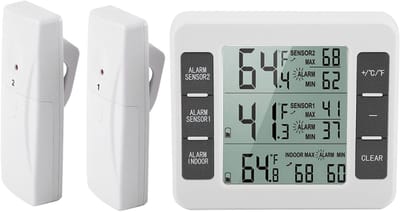Allecto - Draadloze Koelkastthermometer - Digitale Temperatuurmeter met Alarm - Twee Sensoren - Nauwkeurige Metingen - Temperatuurweergave - Ideaal...
