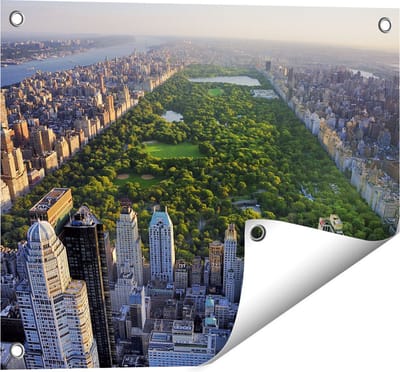 Gards Tuinposter Central Park in New York met Wolkenkrabbers - 50x40 cm - Tuindoek - Tuindecoratie - Wanddecoratie buiten - Tuinschilderij