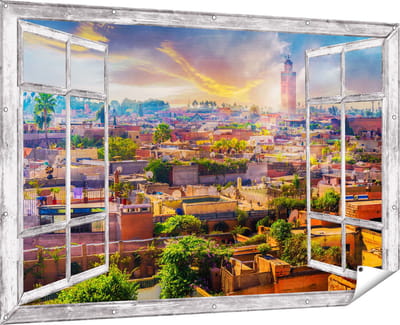 Gards Tuinposter Doorkijk Medina van Marrakesh in Marokko - 180x120 cm - Tuindoek - Tuindecoratie - Wanddecoratie buiten - Tuinschilderij
