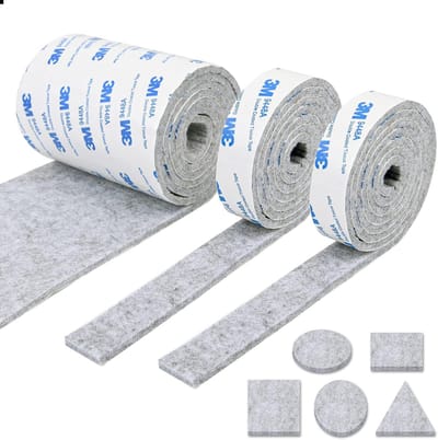 zelfklevende viltkussens, 3 rollen zelfklevend vilt met 3M lijm, sterke viltstrips voor stoelen en meubelpoten, in elke gewenste vorm gesneden, grijze meubelpads - [120 * 10 cm * 1 st/120 * 2 cm * 2 st]