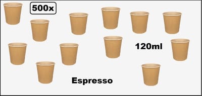 500x Koffie beker karton nature kraft 120ml - Espresso - Koffie thee milieu kraft chocomel soep drank water beker karton