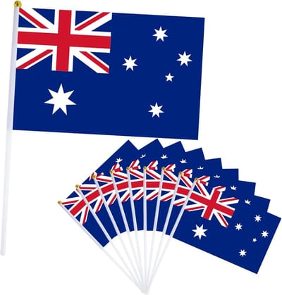 Kleine Australische vlaggen op stokken voor decoraties - 10 stuks