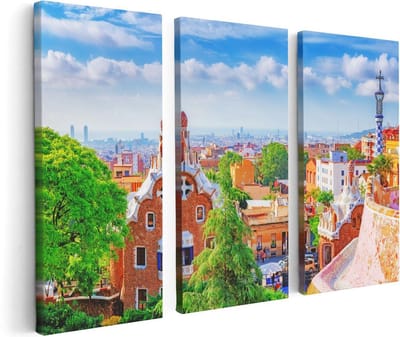 Artaza Canvas Schilderij Drieluik Park Güell in Barcelona - Kleurrijk - 120x80 - Foto Op Canvas - Canvas Print