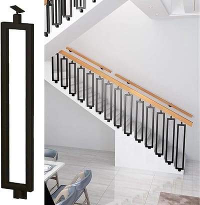 Metalen relingpaal - Leuning steun - Trappen beveiligen - Verstelbare hoekbeugel - 95cm - Zwart