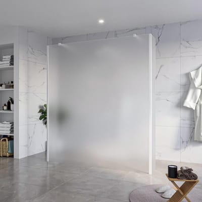 FugaFlow Eccelente Vetro Vrijstaande inloopdouche badkamer - 180x200cm - Glas mat - antikalk - 8mm veiligheidsglas - 2 zijwanden 30cm - met wandarmen en hoekprofielen - Wit mat -