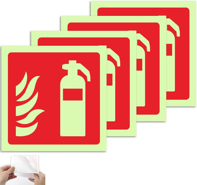 Set van 4 Fotoruminescente Brandblusser Stickers - Zelfklevend PVC, Weerbestendig en Ideaal voor Thuis, Kantoor en Ziekenhuis