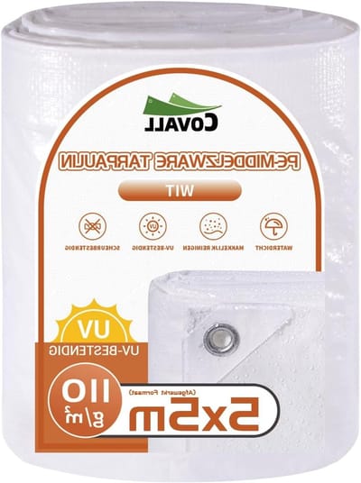 Waterproof Tarpaulin - Plastic Sheet - Outdoor Protection - Reinforced Metal Eyelets - 5x5m - White