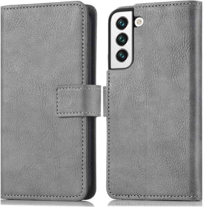 LuxeBass Hoesje geschikt voor Samsung Galaxy S22+ - Boekhoesje - Grijs - Portemonneehoesje gsm hoesje - telefoonhoes - telefoonhoesjes
