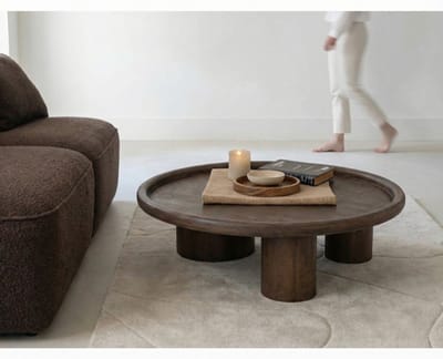 Salontafel Marlot rond mangohout 110x110x31 cm - walnoot bruin - Japandi