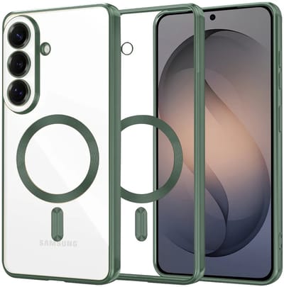 Hoesje geschikt voor Samsung Galaxy S26 - Techsuit Luxury Crystal Back Cover - Geschikt voor MagSafe - Transparant/Donkergroen