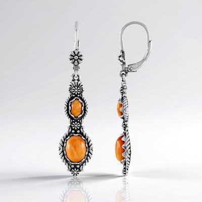 Cavill - Zilveren Oorbellen - Geoxideerd 925 Sterling Zilver - Oranje Stekelige Oesters 4.1 ct - Boho Ovaal Cabochon - Desert Chic