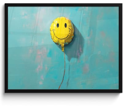 Poster in lijst - Fotolijst 80x60 cm - Posters - Ballon - Geel - Smiley - Posterlijst zwart - Decoratie - Wanddecoratie woonkamer - Muurdecoratie slaapkamer