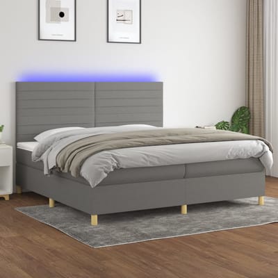 vidaXL - Boxspring - met - matras - en - LED - stof - donkergrijs - 200x200 - cm