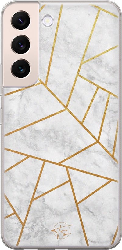 Hoesje geschikt voor Samsung Galaxy S22+ - Geometrisch marmer - Soft Case - TPU - Print - Grijs - Mooie Telefoonhoesjes