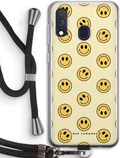 Case Company® - Hoesje met koord geschikt voor Samsung Galaxy A40 hoesje met Koord - Smiley N°2 - Telefoonhoesje met Zwart Koord - Bescherming aan alle Kanten en Over de Schermrand