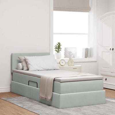 vidaXL - LED - opbergbed - met - matras - Lichtgrijs - 90 - x - 190 - cm - Fluweel