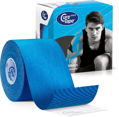 CureTape® Sports Blauw- Kinesiotape - 25% extra kleefkracht - 5 cm x 5 m - cure tape extra strong - fysiotape - kinesiologie tape - elastische viscose met extra kleefkracht - geschikt voor sport