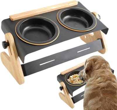 Verhoogde Hondenschaal - Voerbak - Comfortabel Eten - Verstelbare Hoogte - 41.5 x 20 x 15.5 cm - Natuurlijk
