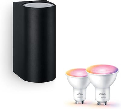 WiZ Nightingale Wandlamp voor Buiten Up & Down (Zwart) - Buitenlamp - GU10 - Wit en Gekleurd Licht - Te bedienen via WiFi