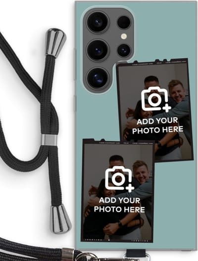 Gepersonaliseerd - Case Company® - Hoesje met koord geschikt voor Samsung Galaxy S24 Ultra hoesje met Koord - Polaroid Zwart - Telefoonhoesje met Zwart Koord - Bescherming aan alle Kanten en Over de Schermrand